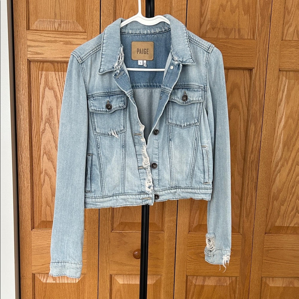 PAIGE Distressed Light Blue Jean Jacket